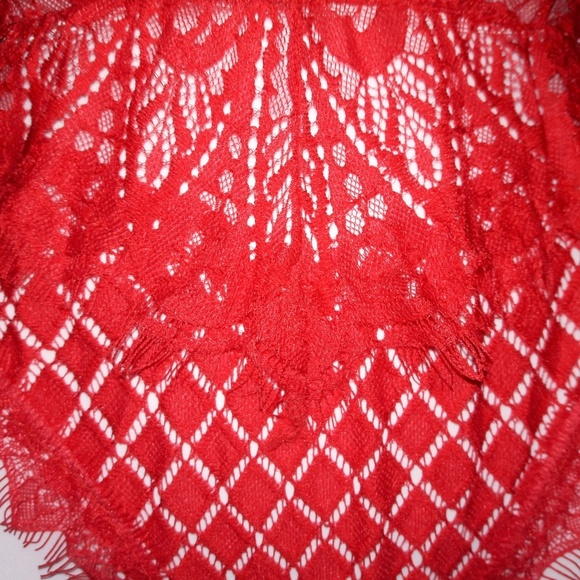 Red Geometric Eyelash Lace Bodysuit Romper Teddy - Picture 6 of 7